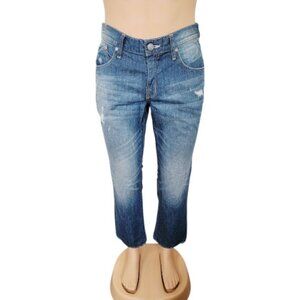 Rock Revival Men's Blue Distress Medium Wash Classic Bootcut Jeans Size 32X30